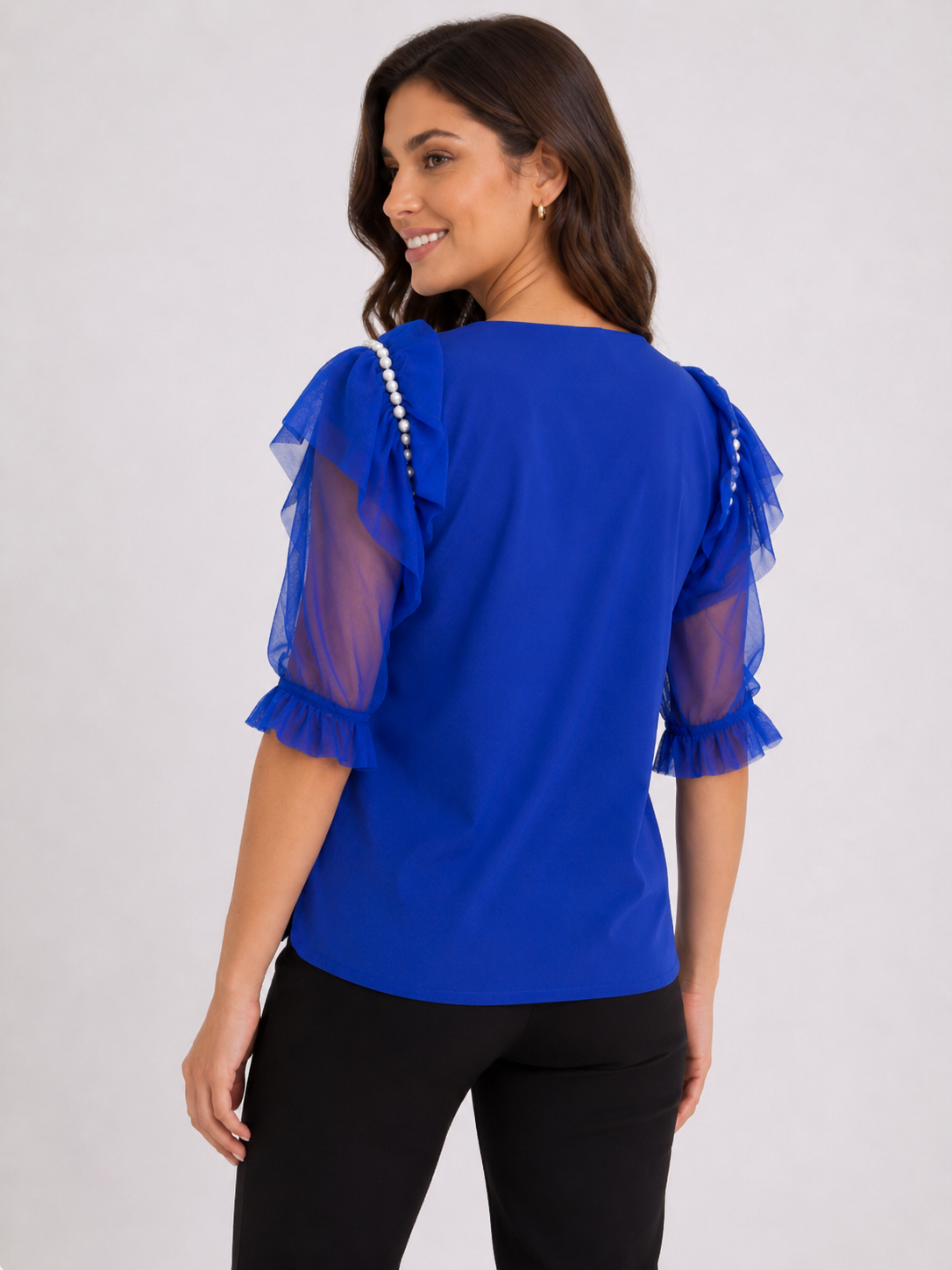 Valloria Pearl Sleeve Royal Blue Blouse