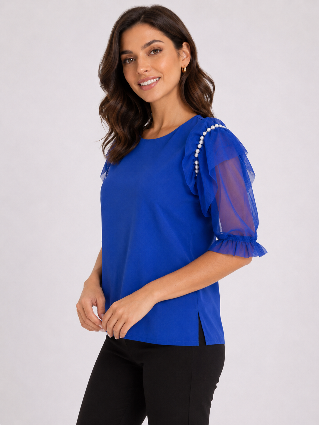Valloria Pearl Sleeve Royal Blue Blouse