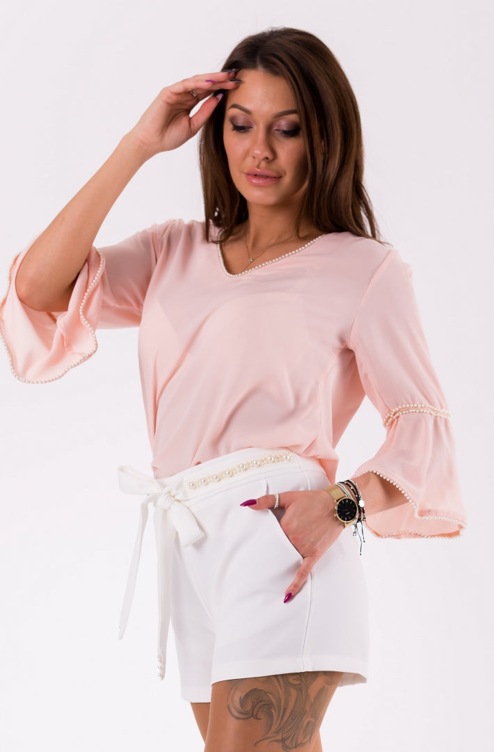 Valloria Powder Pink V-Neck Blouse