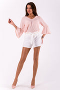 Valloria Powder Pink V-Neck Blouse