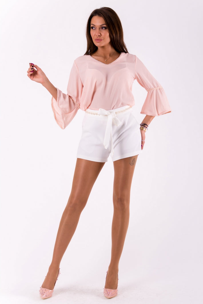 Valloria Powder Pink V-Neck Blouse