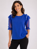 Valloria Pearl Sleeve Royal Blue Blouse