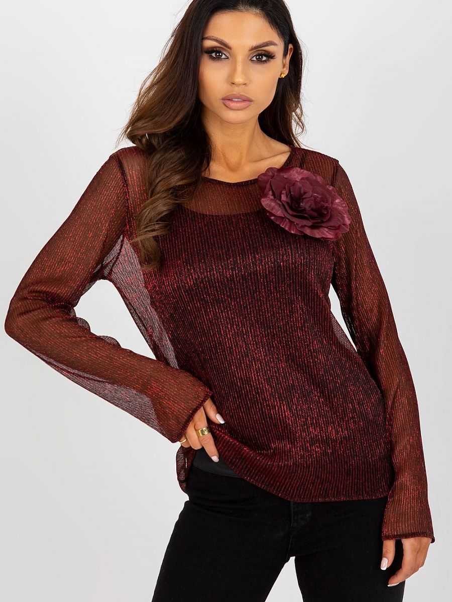 Valloria Bordeaux Fleur Mesh Blouse