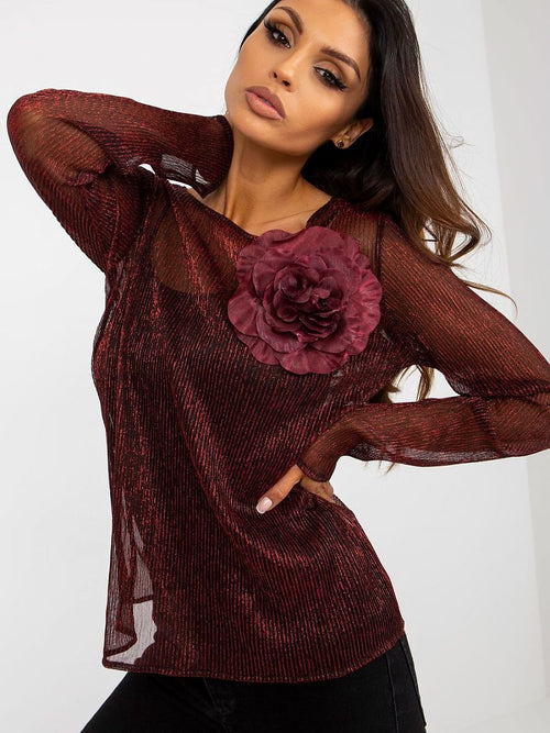 Valoria Bordeaux Fleur Mesh Blouse
