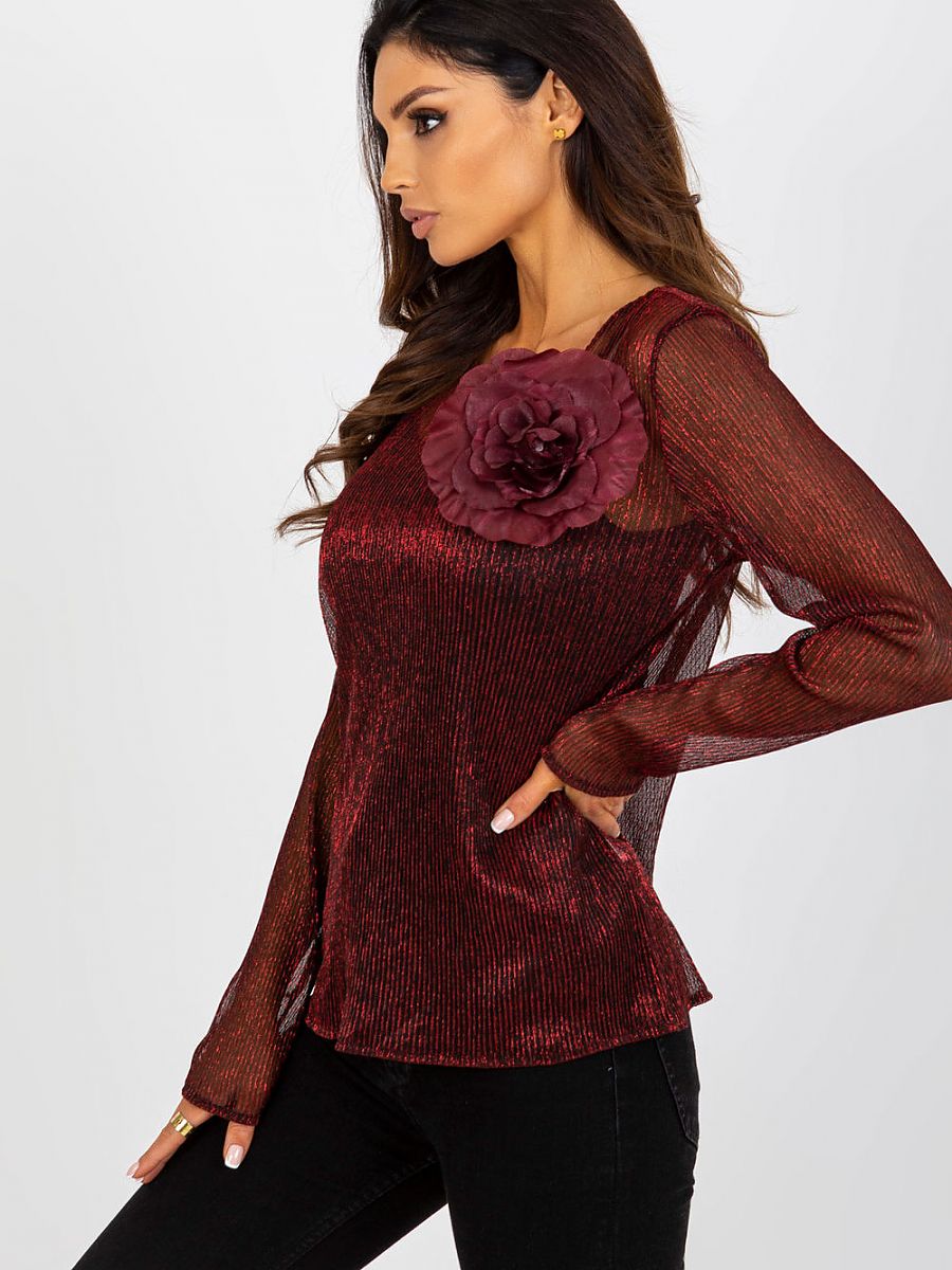 Valloria Bordeaux Fleur Mesh Blouse