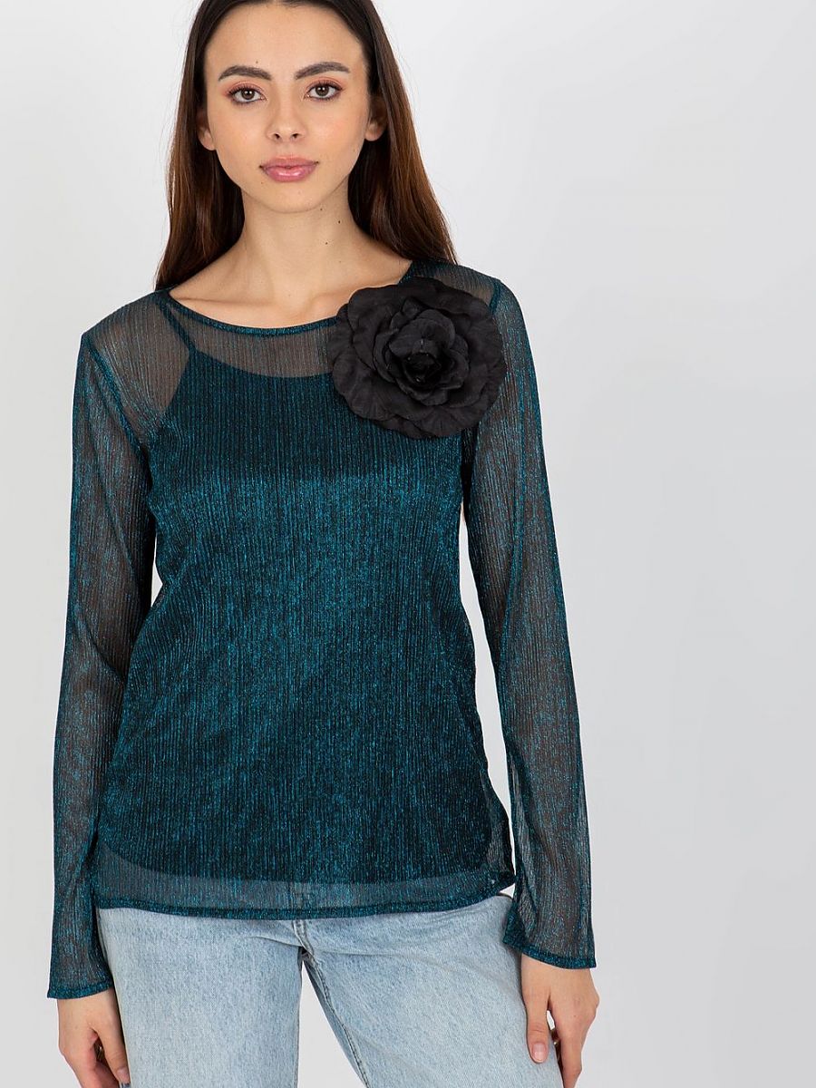 Valloria Noir Flower Mesh Blouse