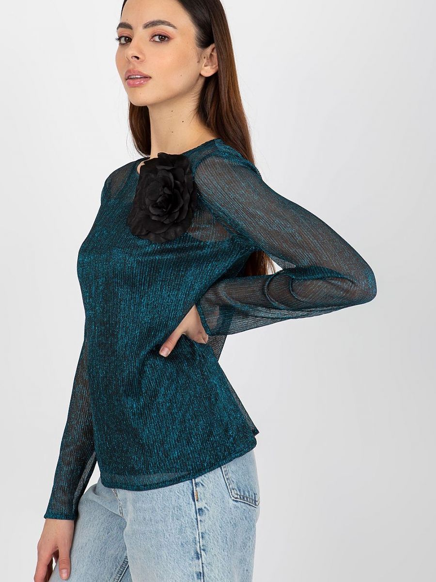 Valloria Noir Flower Mesh Blouse