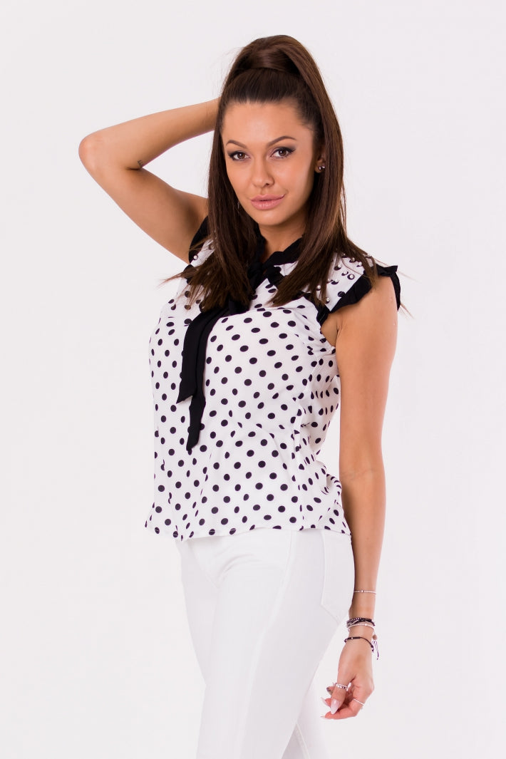 Valloria Noir Dot Sleeveless Blouse